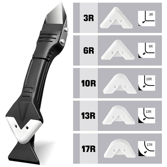 Silicone Remover Tool Kit - 3-in-1 Caulking Finishing, Grout Scraper, and Smoothing Tools - Includes 4 Replaceable Silicone Pads for Kitchen, Bathroom and Floor Sealing