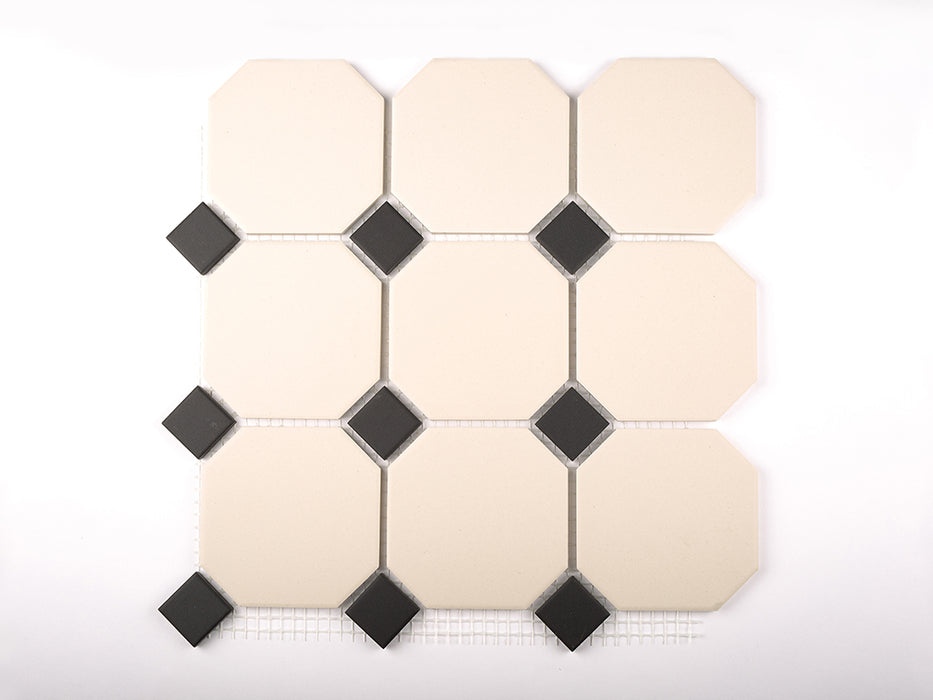 WHITE OCTAGON WITH BLACK DOT