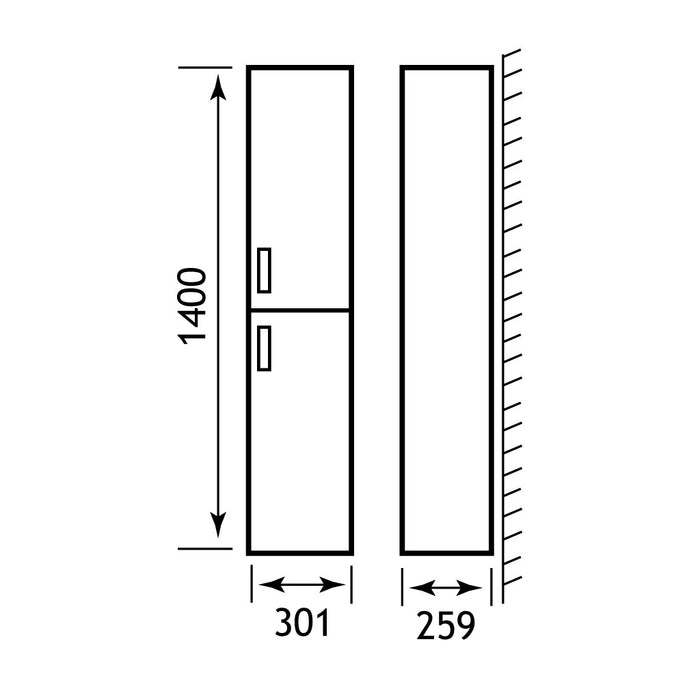 Oslo 1400 x 300 x 259 Two Door Wall Unit