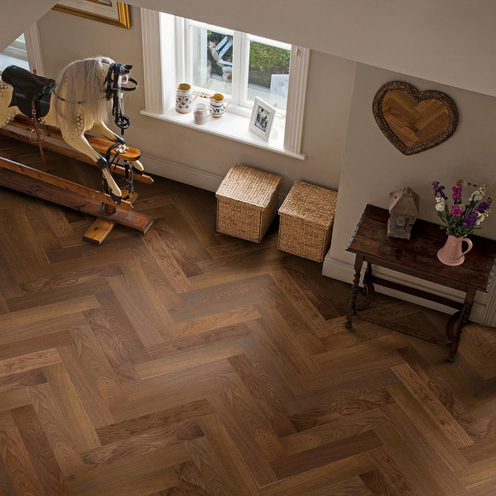 Elka Herringbone Dark Smoked Oak UV Oiled 14mm Engineered Flooring ELKA14HBDSOAK